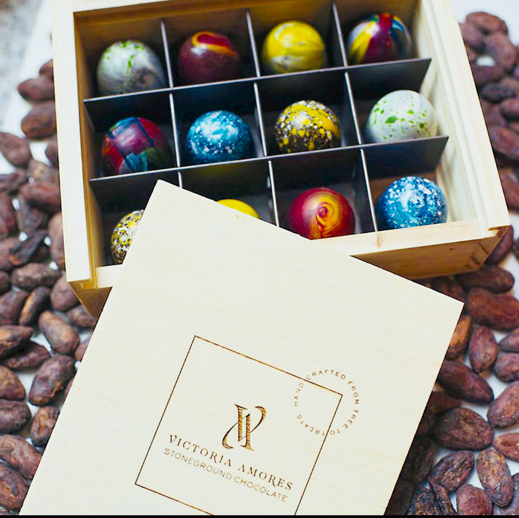 12 pc assorted chocolate bonbons in wooden box